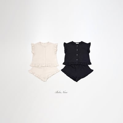 bebe nine45  (65cm-115cm) 2色荷葉鈕釦開衫套裝2