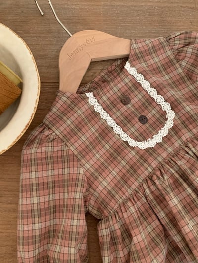 JE624｜(73cm-100cm) 復古格紋喇叭袖包屁衣5