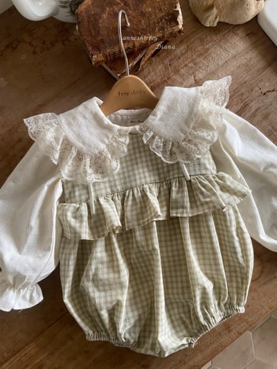 Anne Shirley02｜(3m-22m) 1色格紋綁帶荷葉包屁衣14