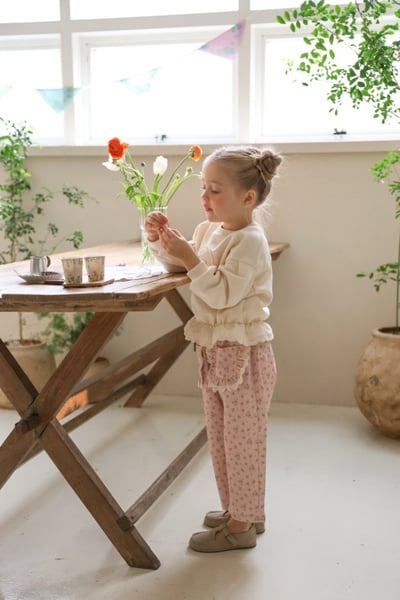 FLO52｜(75-140) 2色碎花蕾絲口袋直筒褲19