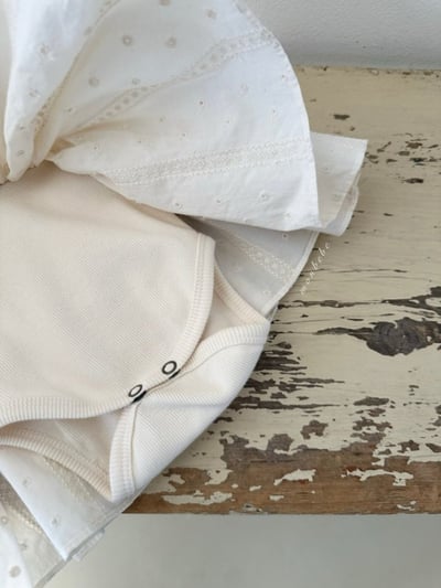 MONBEBE19｜(3m-24m) 簡約荷葉飛袖洋裝包屁衣11