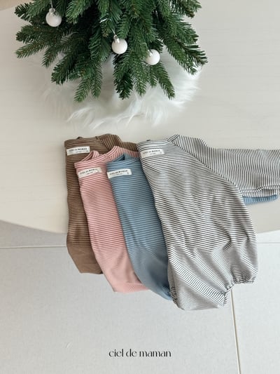Cieldemaman04｜(6M~15M)  4色條紋長袖包屁衣服4