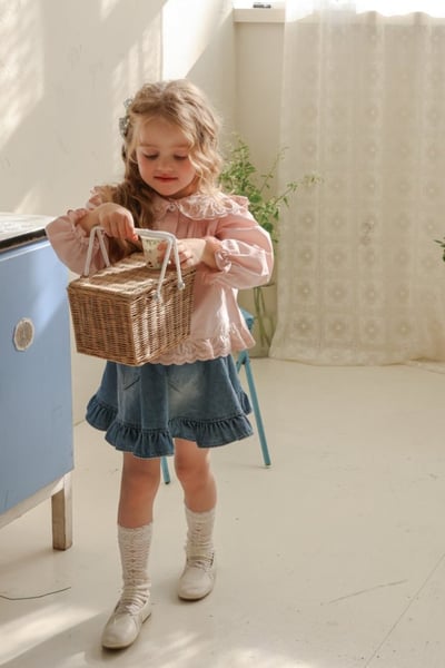 FLO21｜(75-140) 2色愛心荷葉牛仔裙16