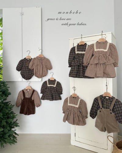 MONBEBE28｜(1y-8y) 格紋荷葉立領洋裝6