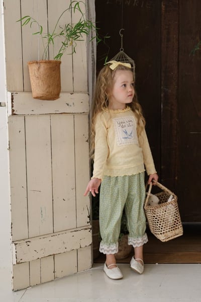 FLO25｜(75-140) 2色田園碎花蕾絲縮口褲20