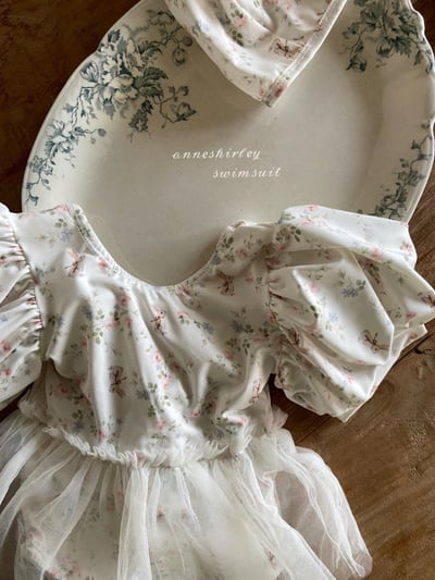 Anne Shirley41｜(3m-5y) 1色田園兔子薄紗泳裝含泳帽6