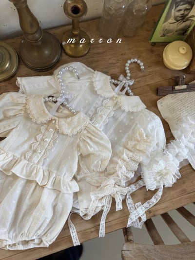 Marron61｜(3m-18m) 蕾絲公主袖包屁衣7