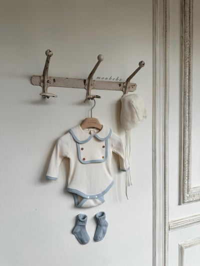 MONBEBE05｜(3m-24m) 滾邊排釦華夫格包屁衣4