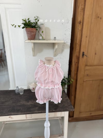 Marron28｜(1y-6y) 甜美鈕釦線條套裝3