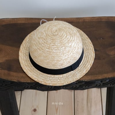 M-KIDS54｜(65-115cm) 法式徽章緞帶草帽1