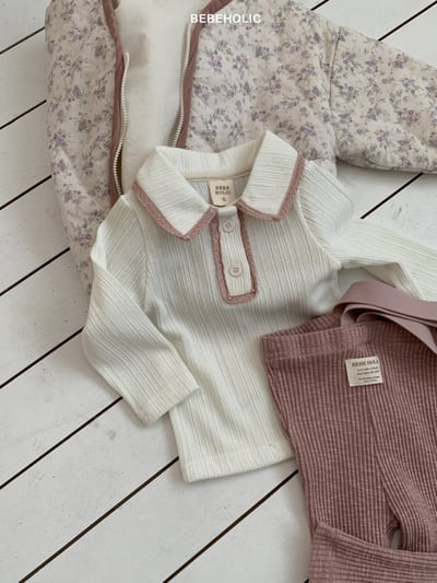 Bebe holic35｜(3m-18m) 蕾絲滾邊有領上衣3
