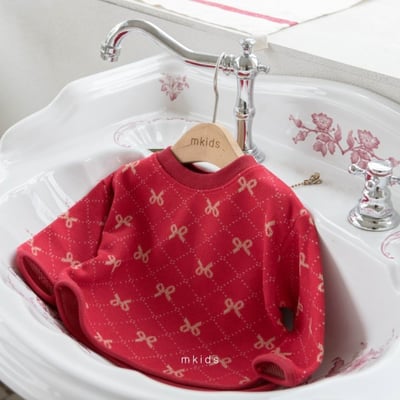 M-KIDS41｜(65-115cm) 2色滿版蝴蝶結/小熊印花上衣5