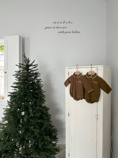 MONBEBE03｜(3m-24m) 冬季縫線滾邊有領包屁衣10