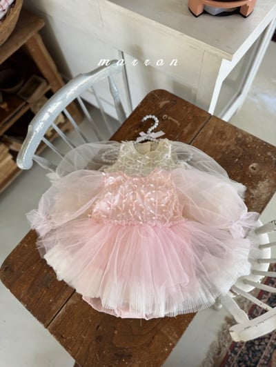 Marron57｜(3m-18m) 絲帶薄紗澎澎洋裝包屁衣2