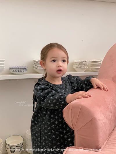 JE 631｜(80-120cm)  小碎花公主袖洋裝4