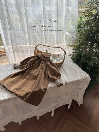 MONBEBE05｜(1y-8y) 冬季滾邊縮口洋裝4