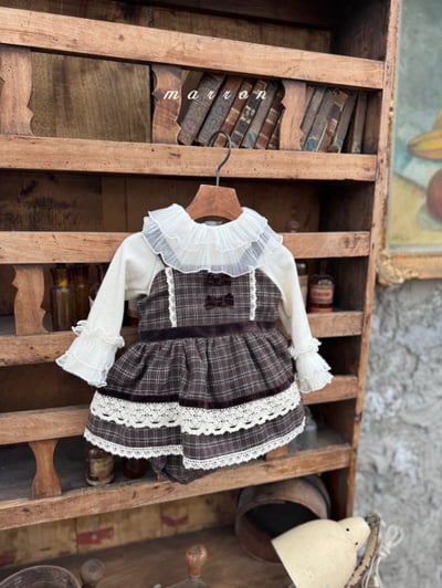 Marron 43｜(3m-18m) 法式吊帶格紋層次裙包屁衣13