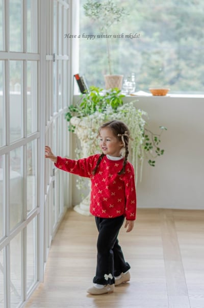 M-KIDS41｜(65-115cm) 2色滿版蝴蝶結/小熊印花上衣15