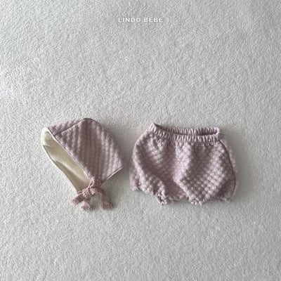 Lindo19｜(3m-18m) 暖色調小花燈籠褲/刷毛綁帶帽6