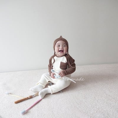 LEMONADE47｜(55cm-85cm) 3色撞色口袋連身包屁衣含帽子2