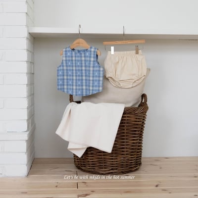 M-KIDS59｜(65-80cm) 格紋排釦套裝2