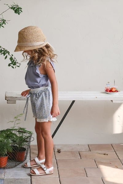 FLO32｜(75-140) 田園碎花荷葉滾邊短褲5