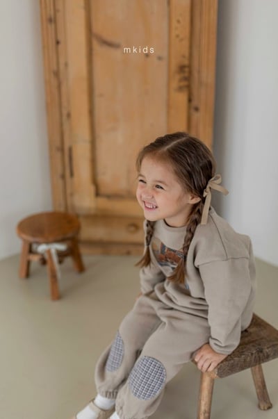 M-KIDS39｜(65-115cm) 2色格紋補丁縮口休閒褲10