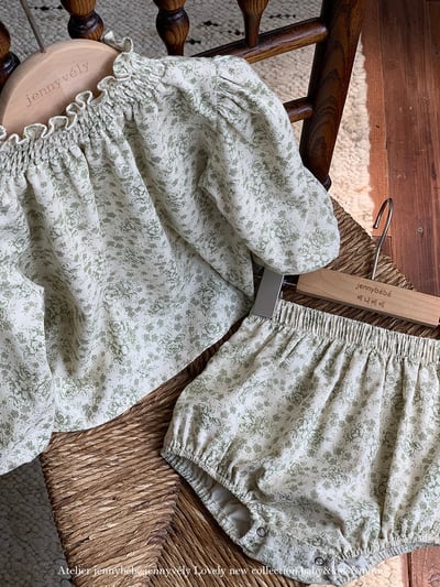 JE584｜(73-100cm) 復古碎花燈芯絨套裝8