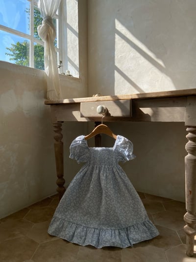 Anne Shirley32｜(1y-5y) 1色夏日藍碎花公主袖洋裝3