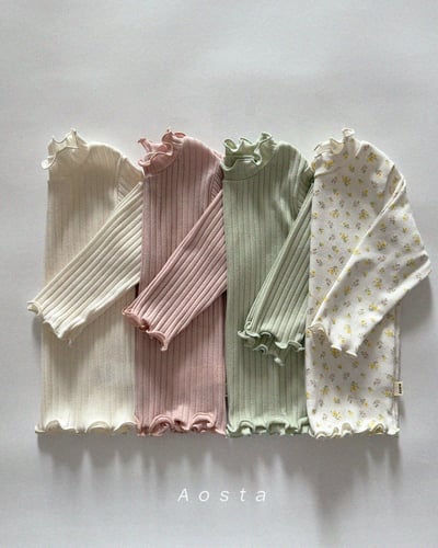 AOSTA04｜(6m-5y) 木耳邊碎花素面上衣1