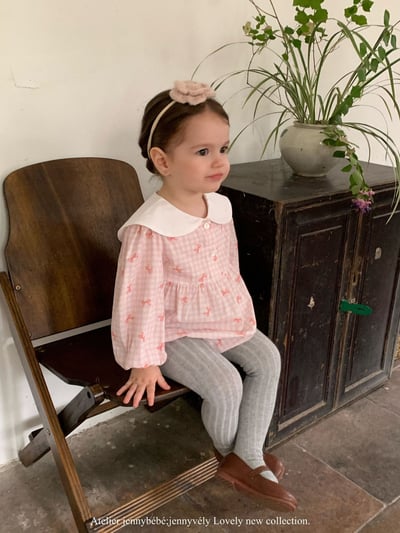 JE525｜(66-90cm) 粉嫩蝴蝶結格紋包屁衣13