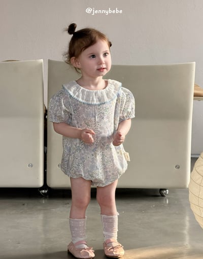 JE696｜(66-90cm) 藍色花卉包屁衣4