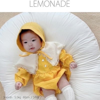 LEMONADE43｜(55cm-85cm) 3色蕾絲花邊翻領包屁衣含帽子13