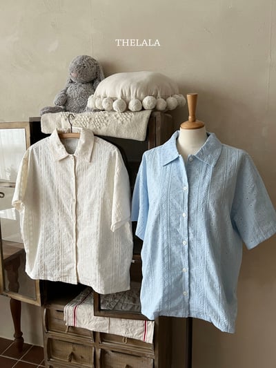 thelala37｜ (70-115-mom) 壓花親子襯衫2