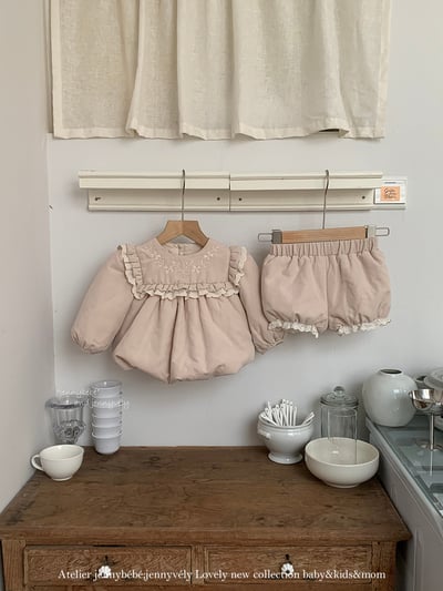 JE 650｜(73-100cm)  刺繡泡泡花邊套裝1