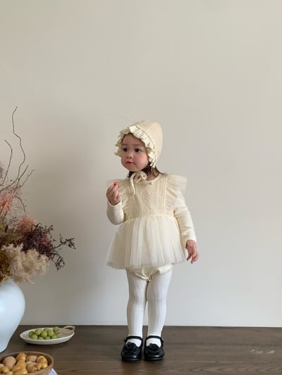 JE021｜(66cm-90cm) 蕾絲花紋薄紗包屁衣含帽子8