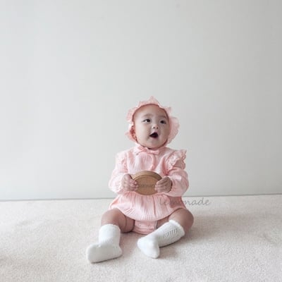 LEMONADE53｜(55cm-85cm) 2色飛袖蕾絲包屁衣含帽子18