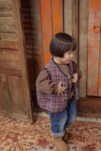 onu 16｜(70cm-115cm) 滾邊格紋刷毛雙面背心16