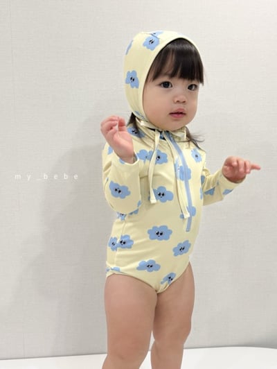 my_bebe01｜(75-105cm) 拉鍊防曬泳衣含泳帽11