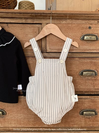 JE567｜(73-100cm) 滾邊翻領上衣/線條吊帶褲7