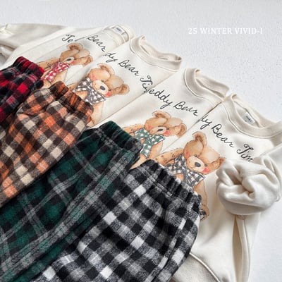 vivid101｜(78cm-125cm) 泰迪熊印花格紋套裝2