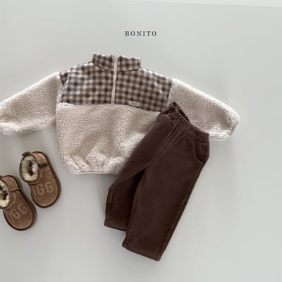 Bonito24｜(75cm-125cm) 格紋半開襟刷毛上衣5