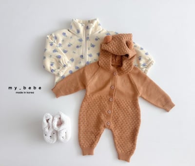 my_bebe30｜(-3m-18m-) 小毛球連帽針織連身衣10