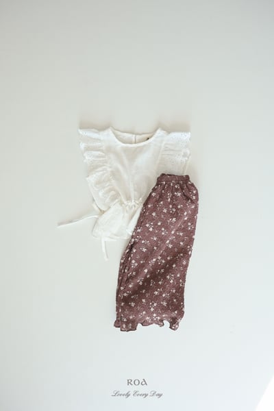 ROA33｜(6m-18m) 2色抓皺碎花荷葉擺長褲5