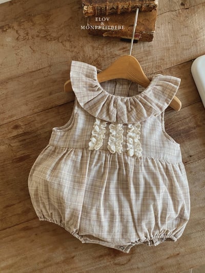 Mon petit09｜(66-90cm) 法式格紋蕾絲花邊包屁衣7