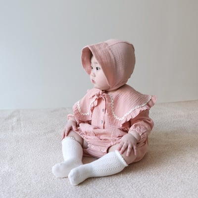 LEMONADE14｜(55cm-85cm) 2色波浪邊大翻領包屁衣含帽子5