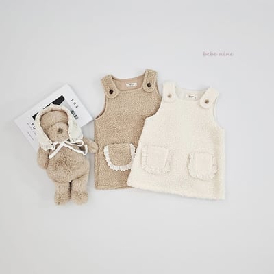 bebe nine38 (65cm-115cm) 2色蕾絲邊口袋吊帶洋裝13