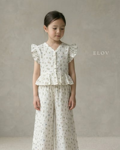 Mon petit11｜(73-118cm) 2色壓紋荷葉袖套裝5