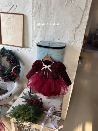 Marron 61｜(3m-18m) 宮廷袖珍珠小香薄紗包屁衣3