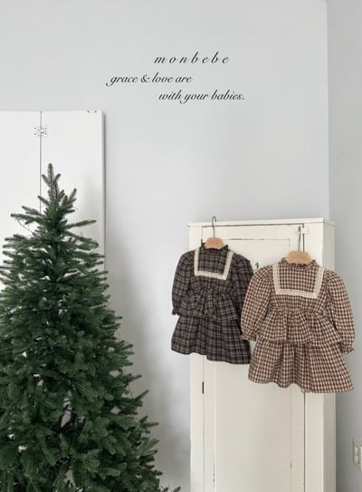 MONBEBE27｜(3m-24m) 格紋荷葉立領洋裝包屁衣8